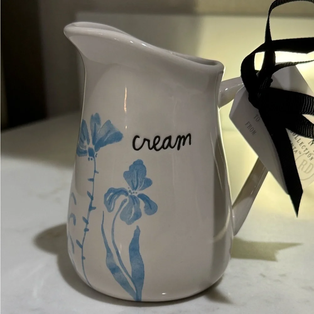 Rae Dunn White Ceramic Creamer with Blue Floral Design- CREAM- NWT